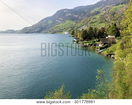 View Of The Vitznau Settlement On The Shore Of Lake Lucerne Or Vierwaldstaetersee - Canton Of Lucern