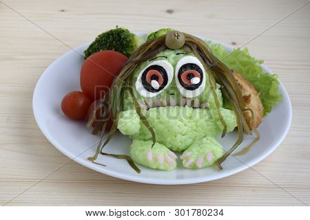 The Monster Is Made Of Rice. Kyaraben, Bento. Creative Food For Children.