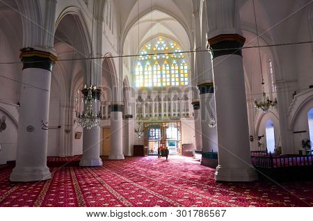 Nicosia, Cyprus - Oct 4th 2018: Marvelous Interior Of Islamic Selimiye Mosque In Cypriot Lefkosa Wit