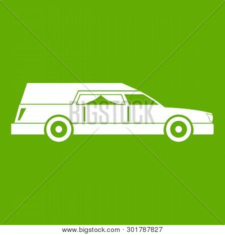 Hearse Icon White Isolated On Green Background. Illustration