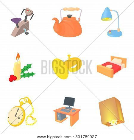 Interior Design Icons Set. Cartoon Set Of 9 Interior Design Icons For Web Isolated On White Backgrou