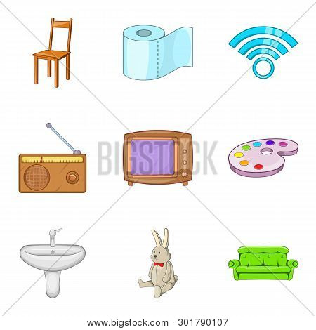 Piece Of Furniture Icons Set. Cartoon Set Of 9 Piece Of Furniture Icons For Web Isolated On White Ba