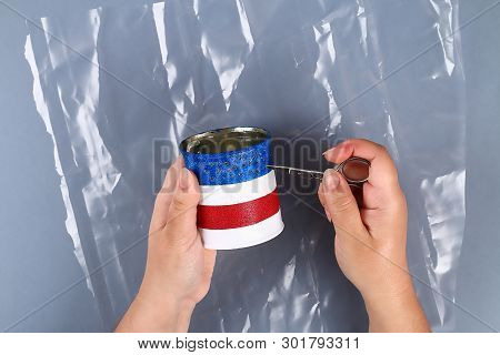 7 Diy 4th Of July Tin Can Candlestick, Electric Tape, Paint Color American Flag Red Blue White. Gift