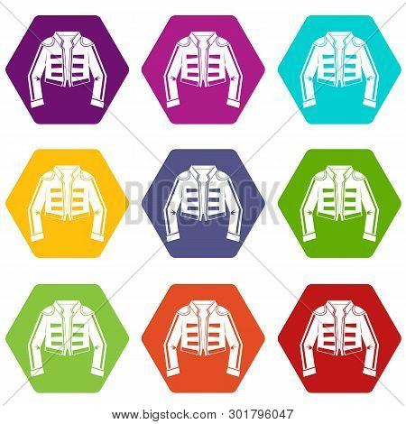 Costume Of Toreador Icon Set Many Color Hexahedron Isolated On White Illustration