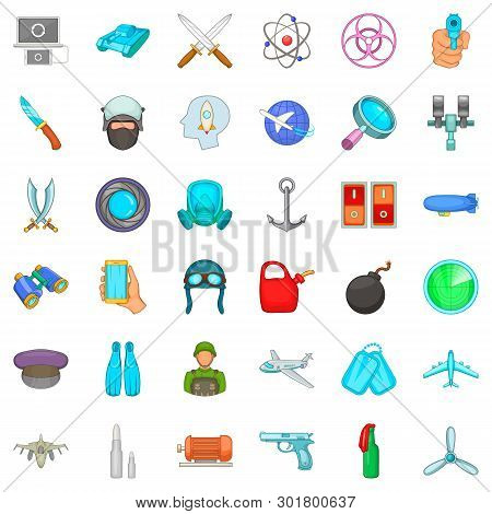 Military Obligation Icons Set. Cartoon Set Of 36 Military Obligation Icons For Web Isolated On White