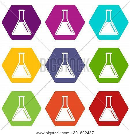 Test Tube With Oil Icon Set Many Color Hexahedron Isolated On White Illustration