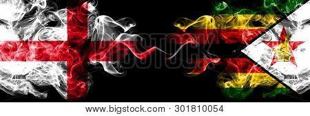 English Vs Zimbabwe, Zimbabwean Smoky Mystic Flags Placed Side By Side. Thick Colored Silky Smokes F