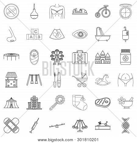 Parentage Icons Set. Outline Set Of 36 Parentage Icons For Web Isolated On White Background