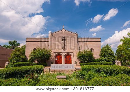 Pittsburgh, Pennsylvania, Usa 05/18/2019 St Bede Catholic Church In The Point Breeze Neighborhood Of