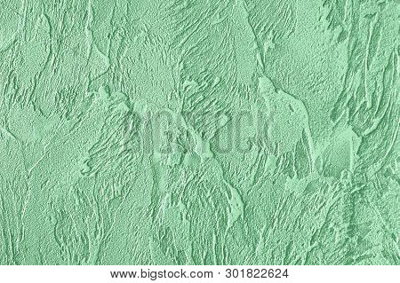 Trendy Mint Colored Rouge Concrete Textured Background For Concept Or Product. Toned Image.
