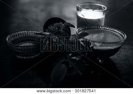 Face Mask Of Devil's Dung Powder On Wooden Surface I.e. Hing Powder Well Mixed With Honey And Milk.u