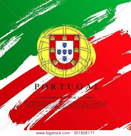 Flag Of Portugal. Vector Illustration On White Background. Brush Strokes Drawn By Hand. Independence