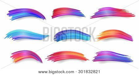 Set Of Isolated Colorful Brush Strokes Or Gradient Of Cool And Warm Colors, Watercolor Smear Or Pain