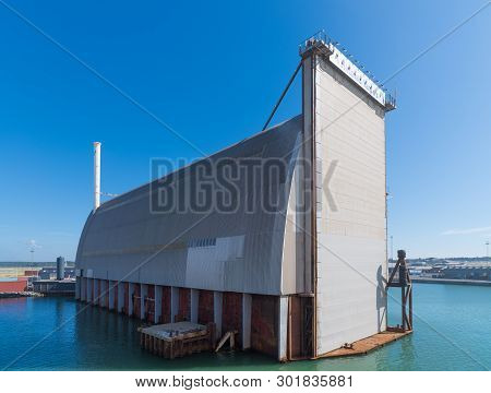 Hirtshal, Denmark - July 24, 2018: Dry Dock Of The Hirtshals Yard Company In The North Of Denmark