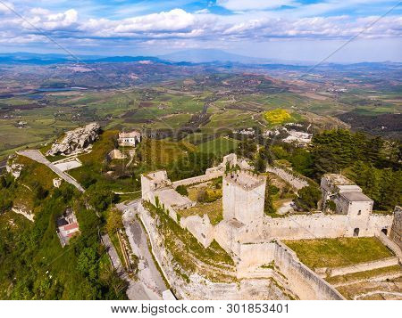 Lombardy Castle In Enna Sicily, Italy. Aerial Photo.