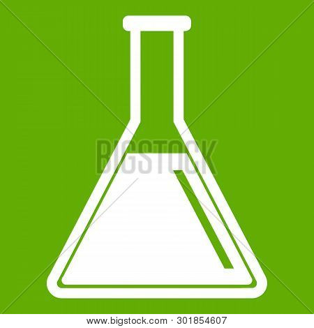 Test Tube With Oil Icon White Isolated On Green Background. Illustration