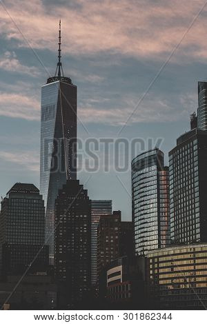 Nice Contrast Of The Skyscrapers Of The Financial District In Manhattan At Sunset