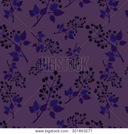 Berry Sample. Branches Of Black Currant On A Purple Background.