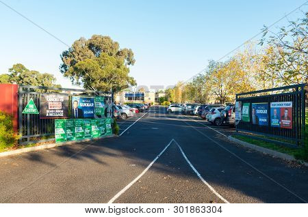 Melbourne, Australia - May 18, 2019: Political Poster At The Entrance To The Mallauna College Pollin