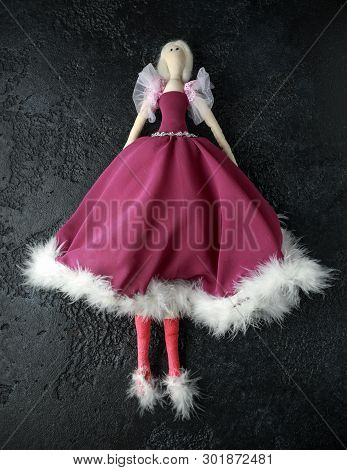 Handmade Doll Tilda In Beautiful Dress With White Hair.