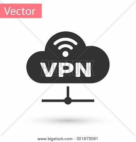 Grey Vpn Network Cloud Connection Icon Isolated On White Background. Social Technology. Cloud Comput