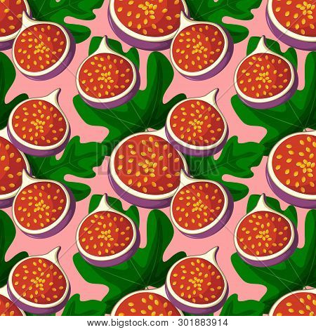Date Fruits Figs With Green Leaves Seamleass Pattern