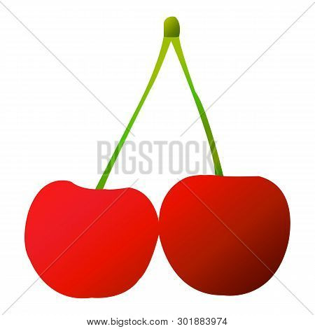Two Red Cherries Vector Flat Icon Sign