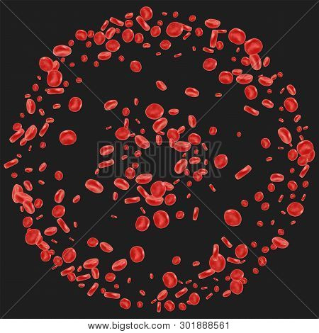 Red Blood Cell Flowing In Vein Or Artery. Vector Illustration. Healthcare And Medical Zoom Concept.