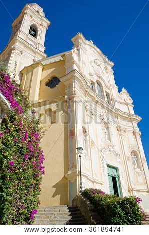 Cervo, Liguria, Italy. 24th October 2018. A Full-length Portrait Of The Church Of St John In Cervo. 
