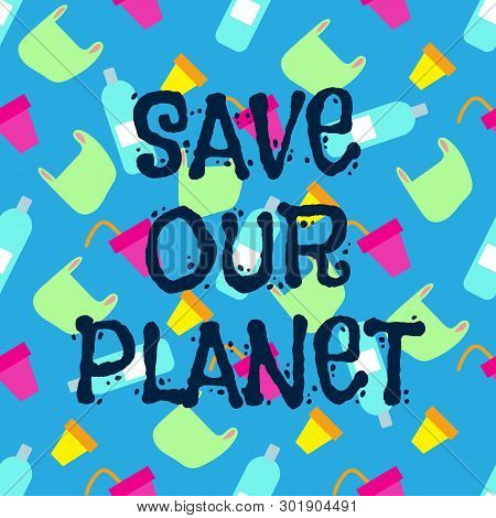 Eco, Water Pollution Concept. Pollution Problem Concept. Blue Sea Illustration. Stop Ocean Plastic P