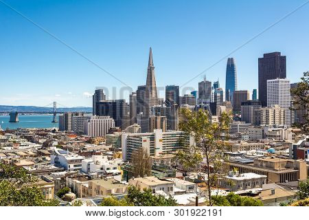 San Francisco Downtown From Ina Coolbrith Park. Russian Hill District, San Francisco, California, Us