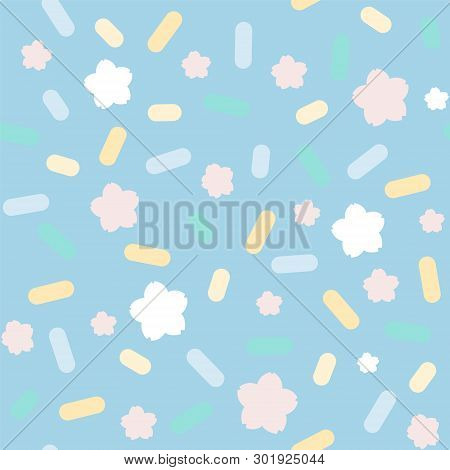Pastel Colored Seamless Pattern Tile - Nude Pink And White Sakura Flowers On Light Blue. In Vector -
