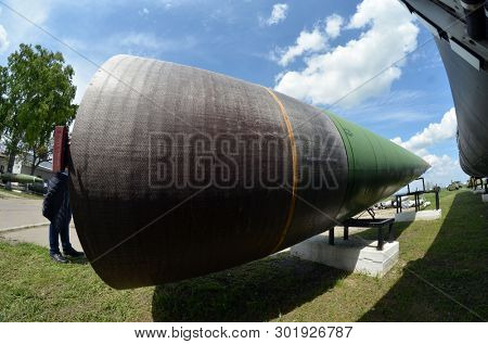 Soviet Strategic Nuclear Forces Museum. Antiballistic missile 52T6 . Element A-135 system attiballistic defense (tested at Saryshagan,Kazakhstan< Balkhash Lake bank). POBUGSKOE, UKRAINE - May 14, 2019