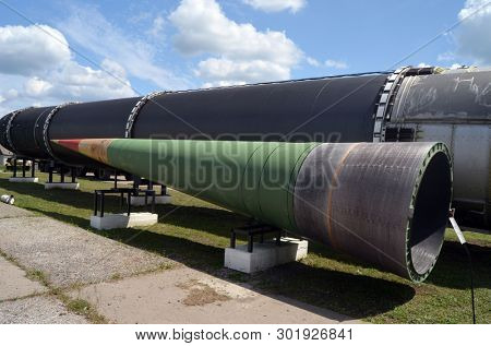 Soviet Strategic Nuclear Forces Museum. Antiballistic missile 52T6 . Element A-135 system attiballistic defense (tested at Saryshagan,Kazakhstan< Balkhash Lake bank). POBUGSKOE, UKRAINE - May 14, 2019