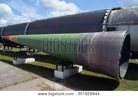 Soviet Strategic Nuclear Forces Museum. Antiballistic missile 52T6 . Element A-135 system attiballistic defense (tested at Saryshagan,Kazakhstan< Balkhash Lake bank). POBUGSKOE, UKRAINE - May 14, 2019