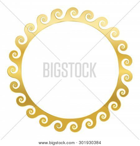 Golden Spirals Frame. Seamless Meander Pattern Design. Waves Shaped Into Repeated Motif. Scroll Patt