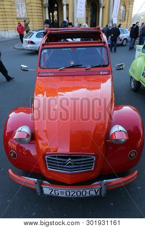 ZAGREB, CROATIA - DECEMBER 07: Citroen 2CV, vintage cars exhibited during the Retro Mobile Parade in Zagreb, Croatia, on December 07, 2013.