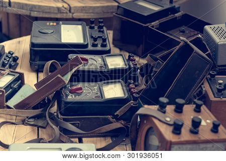 Vintage Analogue Measuring Devices On Display At Local Museaum.