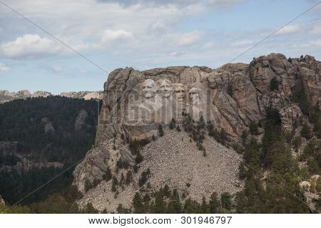 An Aerial View Of Mount Rushmore Narional Memorial Showing The Carved Faces Of Past Presidents Georg