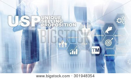 Ups - Unique Selling Propositions. Business And Finance Concept On A Virtual Structured Screen. Mixe