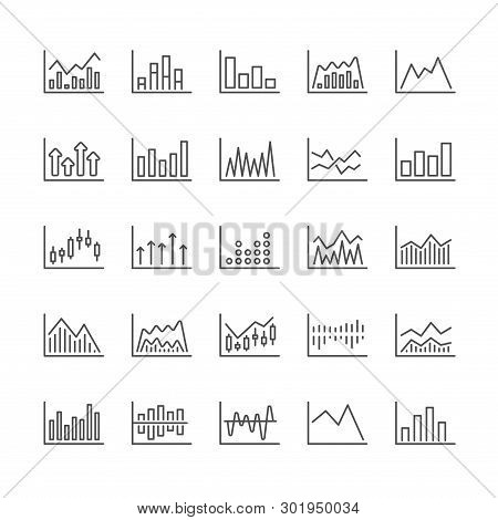 Financial Chart Line Icons. Set Of Report Diagram, Candle Stick Graph And Infochart Icons. Growth, T