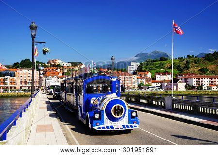 RIBADESELLA, ASTURIAS, SPAIN - MAY 15, 2019: Harbour and resort of Ribadesella, Spain, Europe