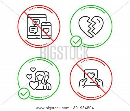 Do Or Stop. Social Media, Couple And Break Up Icons Simple Set. Love Mail Sign. Mobile Devices, Vale