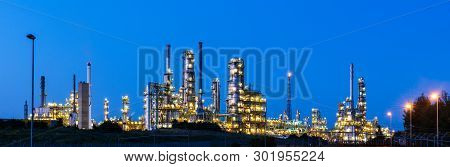 Powerful Lights On A Modern Factory At Night