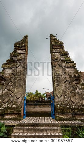 Bali, Indonesia - February 25, 2019: Ulun Danu Beratan Temple In Bedoegoel. Brown Stone Split Gate O