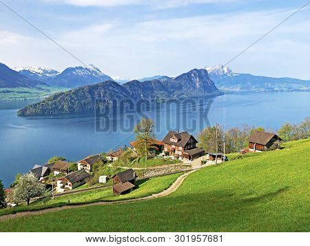 Isolated Mountain Bürgenberg (buergenberg Or Burgenberg) And The Top Of Bürgenstock (buergenstock Or