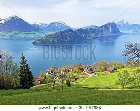 Isolated Mountain Bürgenberg (buergenberg Or Burgenberg) And The Top Of Bürgenstock (buergenstock Or