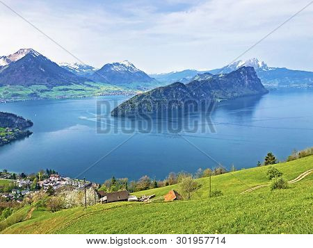 Isolated Mountain Bürgenberg (buergenberg Or Burgenberg) And The Top Of Bürgenstock (buergenstock Or
