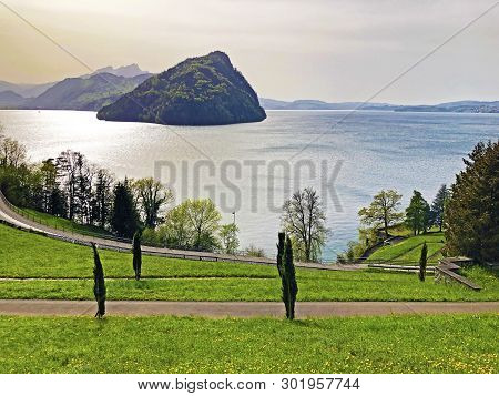 Isolated Mountain Bürgenberg (buergenberg Or Burgenberg) And The Top Of Bürgenstock (buergenstock Or