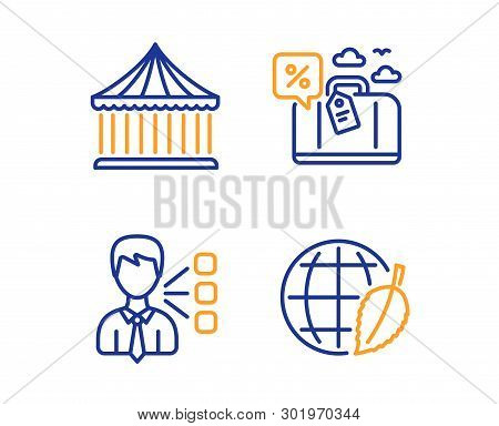 Third Party, Carousels And Travel Loan Icons Simple Set. Environment Day Sign. Team Leader, Attracti
